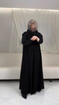 عباية كريب ملكي كوري وشامواه أسود